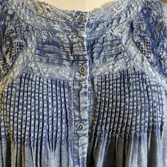 Sundance Cotton Boho Peasant Blouse Prairie Romantic Indigo Blue Women L - Picture 4 of 14